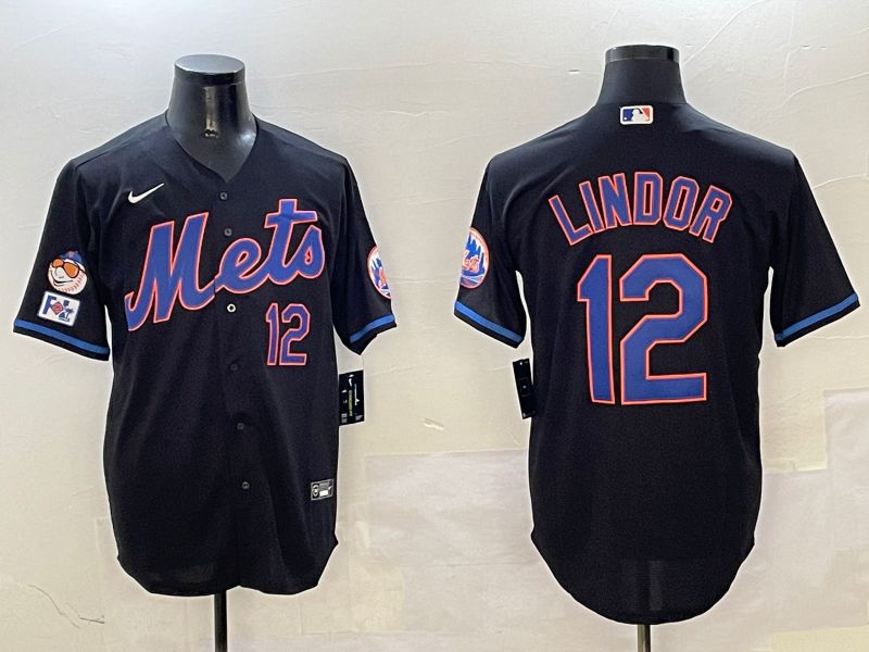 Men New York Mets #12 Lindor Black Game Fashion 2025 Nike MLB Jersey style 6